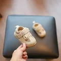 Chaussures de marche pour bébé beige à semelle souple et doubles bandes Velcro - Kaki
