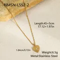 Detail shot of textured gold heart pendant necklace with rhinestone in stainless steel. - 18K Gold / Textured Heart Pendant (NMSN-L552-2)