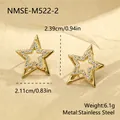 Close-up of gold double-layer star stud earrings with zirconia and size parameters. - 18K Gold / Gold (NMSE-M522-2)