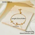 Detailed view of adjustable gold stainless steel bracelet with pearl moon and stars - Gold Star Moon Style (NMSB-L425-3) / 18K Gold