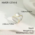 Detailed view of two-tone stainless steel textured open ring with dimensions and specs - Two-Tone Textured Style (NMSR-L514-6) / Size 8 / Gold and Silver