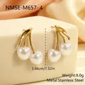 Vintage cherry drop earrings in gold stainless steel with lustrous white pearls - 18K Gold / White (NMSE-M657-4)