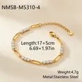 Detailansicht des Edelstahl-Gliederarmbands mit Zirkonia-Steinen im Büroklammer-Stil - Weiße Zirkonia Büroklammerkette (NMSB-M5310-4) / 18K-Gold
