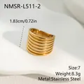Detail view of gold stainless steel multi-layer ribbed ring with size measurements - Multi-layer Horizontal Texture Style (NMSR-L511-2) / Size 7 / Gold