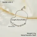 Detailed view of an adjustable stainless steel bracelet with shell and zircon accents. - Silver Round Style (NMSB-L426-3) / 18K Gold