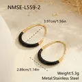 Close-up of vintage black enamel C-shaped earrings made of durable stainless steel. - Black (NMSE-L559-2)