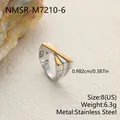 Vue détaillée de la bague géométrique en acier inoxydable or et argent avec cotes - Forme de Feuille (NMSR-M7210-6)