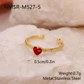 Bague ouverte minimaliste en acier doré avec un cœur en zircone rouge éclatant - Style Zirconia Coeur Rouge (NMSR-M527-5) / Ouvert Réglable / Or