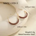 Detail view of retro enamel gold-edged C-shaped hoop earrings with dimensions and weight info - Coffee (NMSE-L559-3)
