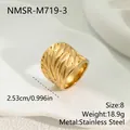 Detail view of gold leaf pattern hollow stainless steel ring for men and women - Hollow Out Leaf Style (NMSR-M719-3) / Size 8 / Gold