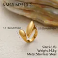 Détail de la bague feuille en acier inoxydable doré avec dimensions et spécifications - Forme de Feuille Large (NMSR-M7510-2)