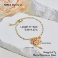 Detailansicht eines vergoldeten Blumenarmbands mit Maßen und Gewichtsinformationen. - 18K-Gold / Kleeblatt Würfel Anhänger Stil (NMSB-M3110-2)