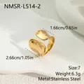Macro detail view of a gold stainless steel textured open ring with size measurements - Irregular Lava Texture Style (NMSR-L514-2) / Size 7 / Gold
