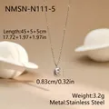 Elegant silver stainless steel bubble letter E pendant necklace with beaded chain detail - Bubble Letter E (NMSN-N111-5) / Silver