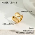 Detailed view of irregular texture gold stainless steel open ring with measurements - Irregular Lava Texture Style (NMSR-L514-3) / Size 8 / Gold
