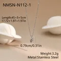 Detail of silver stainless steel bubble letter F pendant with bead chain measurements - Bubble Letter F (NMSN-N112-1) / Silver