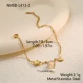 Detail of gold stainless steel bracelet with shell and pearl charms and size dimensions - Starfish Shell Charm (NMSB-L413-2) / 18K Gold