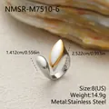 Détail d'une bague feuille bicolore en acier inoxydable avec mesures et tailles - Feuille de Ligne de Courant (NMSR-M7510-6)