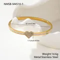 Detailed view of gold stainless steel heart bangle with dimensions and weight info - 18K Gold / Gold (NMSB-M4510-1)