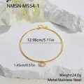 Detail view of gold-plated stainless steel choker with marquise crystal pendant and dimensions - Marquise Style (NMSN-M554-1) / 18K Gold