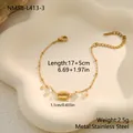 Detailed view of gold stainless steel shell and pearl bracelet with size specifications - Shell Pink Bead Charm (NMSB-L413-3) / 18K Gold