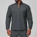 Men's charcoal gray quarter-zip athletic jacket for outdoor hiking and city commuting - S / Tops / Dark Gray