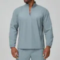 Premium men's grey-blue quarter-zip athletic pullover for hiking and city commuting - S / Tops / Blue Mist