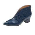 Elegantes botines azul oscuro de punta con textura de piel de cocodrilo y tacón bloque medio - 35 / Azul (Tacón en Bloque)