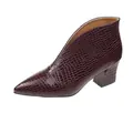 Botines elegantes burdeos con patrón de cocodrilo y punta afilada para mujer. - 35 / Vino Tinto (Tacón en Bloque)