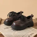 Classic dark brown British style boy's leather shoes with thick non-slip soles and wide toe box - 34 / Brown