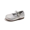 Elegante silberne gewebte Mary Jane flache Schuhe für stilvolle Prinzessinnen-Outfits. - Größe 23 Innenlänge 14.0cm / Silber