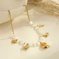 Gold-tone stainless steel necklace with ocean-themed shell and starfish charms. - Necklace Style (NMSN-L333-1) / 18K Gold