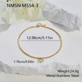 Detailed view of gold-plated stainless steel choker with crystal pendant and measurements - Round Style (NMSN-M554-3) / 18K Gold