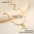 Detail view of gold stainless steel bracelet with white beads and starfish charm - Starfish Round Disc Charm (NMSB-L413-5) / 18K Gold