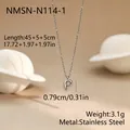 Detailed view of silver stainless steel bead chain necklace with bubble letter P pendant - Bubble Letter P (NMSN-N114-1) / Silver