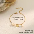 Detail view of stainless steel shell pearl bracelet with measurements and weight - Shell Flower Charm (NMSB-L414-2) / 18K Gold