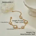 Elegant gold-plated stainless steel bracelet featuring square clear stones and size specs - Square Faceted Zirconia Thin Chain Style (NMSB-M345-1)
