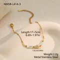 Detail view of a stainless steel bracelet featuring delicate pearls and a shell charm. - Sea Shell Bead Charm (NMSB-L414-3) / 18K Gold