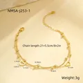 Dimensiones y peso detallados de una tobillera multicapa de acero dorado con corazón - Estilo de Corazón Hueco de Doble Capa (NMSA-J253-1) / Dorado