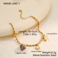 Detail view of a gold stainless steel shell charm bracelet with measurements. - Multi Marine Charm (NMSB-L443-1) / 18K Gold