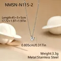 Detailed view of silver stainless steel heart pendant on elegant beaded satellite chain - Polished Heart (NMSN-N11L5-2) / Silver