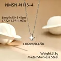 Detail of silver stainless steel necklace with bubble cross pendant and technical specs - Bubble Cross (NMSN-N11L5-4) / Silver