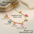 Detailed measurements of a colorful ocean-themed enamel charm necklace in stainless steel - Multi-color Ocean Beads (NMSN-M231-1) / 18K Gold