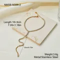 Detailed view of gold stainless steel hand harness with rhinestones and measurements - Ring-Linked Bracelet (NMSB-M356-2) / 18K Gold