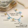 Detailed dimension map of summer ocean element necklace featuring starfish and fish charms - Blue and White Ocean Beads (NMSN-M231-2) / 18K Gold