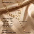 Detailed view of triple-layer stainless steel star necklace with size and weight info - Triple Layered Tassel Star Necklace (NMSN-M616-2) / Gold
