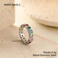 Detailed view of a multi-color heart gemstone stainless steel ring with 0.5cm width - Silver Heart Shape Style (NMSR-M445-2)