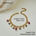Elegantes vergoldetes Edelstahl-Armband mit roten Erdbeeren-Anhängern und Perlen - Erdbeere Armband (NMSB-M235-3)