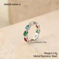 Detail showing the stainless steel ring band with colorful teardrop gems and 0.45cm width - Silver Water Drop Style (NMSR-M444-2)
