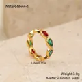 Detail of a stainless steel ring with colorful teardrop gems and gold finish. - Gold Water Drop Style (NMSR-M444-1)